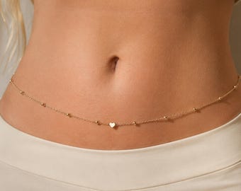 Heart Waist Chain, belly chain gold, Adjustable Stainless Steel Belly Chain, Waist Beads, Gift for her, Beach Body Jewelry, Body Chain