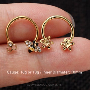 16G Cartilage Earring/Gold Septum Ring/Bee Septum Piercing Jewelry/Daith Earring/Helix Piercing/Tragus Conch Earring/Hoop Earring for Women