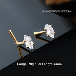 14K ゴールド CZ ノーズピアス/透明 CZ ジュエリー/14K ノーズリング/L 字型ノーズスタッド/ノーズピアス/L ベンドノーズジュエリー/彼女へのギフト