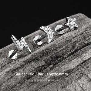 Titanium Cartilage Stud: Internally Threaded Flat Back Earring with CZ