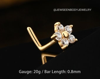 20G Gold Flower Nose Stud/CZ Nose Piercing/L Bend Nose Jewelry/Nose Ring/Nose Jewelry/CZ Nostril Ring/Gold Nose Jewelry/L Shape Nose Studs
