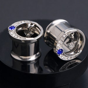 Moon Double Flared Flesh Tunnels/2g-1/2'' Star Ear Gauges/CZ Ear Tunnels and Plugs/Earrings Stretcher/Gauges and Tunnels/Valentines Day
