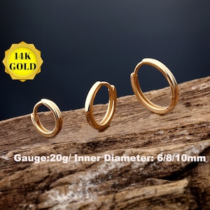 Brinco de argola de ouro maciço 20G 14K/Argolas de cartilagem/Brincos de argola Huggie de ouro delicados/Argolas pequenas/Argola de argola/Piercings de nariz/Argola minimalista