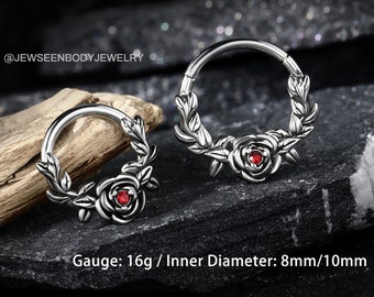 Halloween Septum Rings/ Rose Flower Cartilage Hoop/ Septum Clicker/ Daith Hoop/ Helix Tragus Conch Piercing Jewelry/ Gothic Jewelry