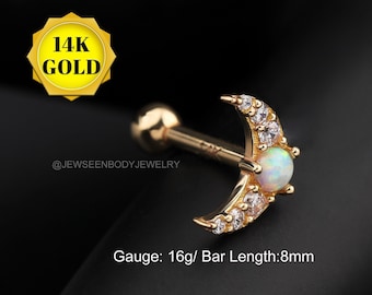 14K gouden maankraakbeenpiercing/16G tragus labret/helixoorbel/conch-stekker/kraakbeenstekker/tragussieraden/kraakbeenpiercing/stekers