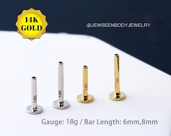 14 kt gouden draadloze labret: 18 kt platte achterkant