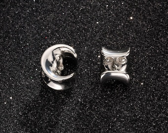 Túneles para orejas con diseño de cara de luna, dilatadores de calibre 2G, 0G y 00G para piercings corporales.