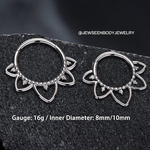 Flower Daith Hoop, Septum Ring, Hinged Clicker Earring, Cartilage Hoop, Tragus Jewelry, Helix Earring, Conch Piercing for Women