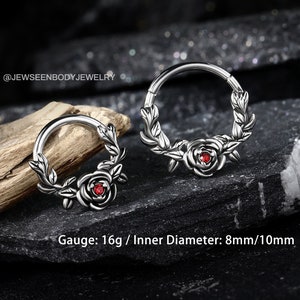 Halloween Septum Rings/ Rose Flower Cartilage Hoop/ Septum Clicker/ Daith Hoop/ Helix Tragus Conch Piercing Jewelry/ Gothic Jewelry