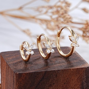 20G 14K Solid Gold Earring Hoop/Butterfly Cartilage Hoops/Dainty Gold Huggie Hoop Earrings/Small Hoops/Nose Piercings/mother's day gift
