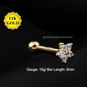 14K Gold Knorpel Ohrring, 16G Ohrstecker, Blume Tragus Ohrring, Muschel, Helix Piercing Schmuck, Knorpel Stud, Knorpel Piercing, Geschenk