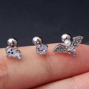 3PCS Cartilage Earring/16g Tragus Earring/Helix Earrings Ghost Bat Conch Stud/Minimalist Earring/Lobe/Gift For Her/ Halloween Jewelry