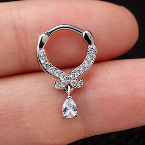 Septum Ring/16G Nose Ring Hoop/Septum Clicker/Teardrop CZ Tragus Helix Earring/Nose Piercing/Nose Jewelry/Valentines Gifts for her
