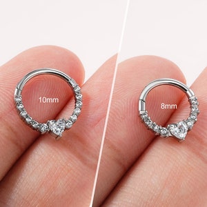 16G Heart CZ Septum Ring/Nose Ring Hoop/bright Daith Hoop/Cartilage Hoop/Conch Jewelry/Tragus Earring/Nose Piercing for Women