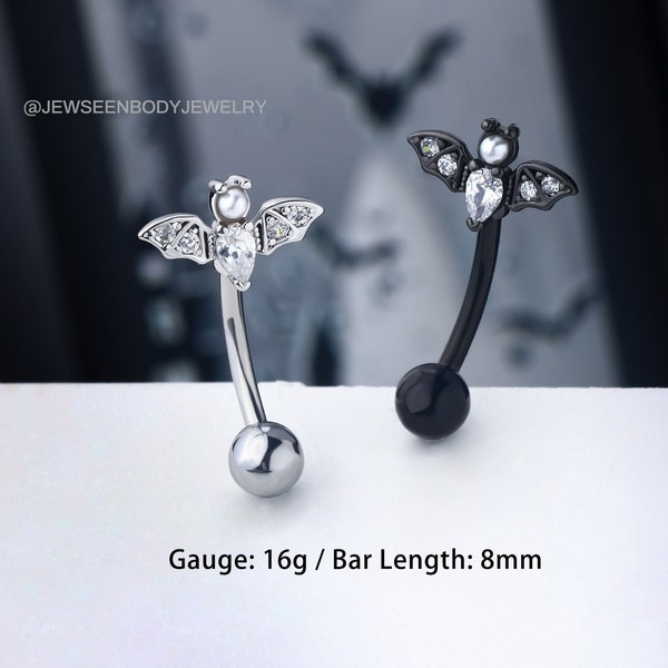 Bat Rook Piercing Jewelry/Rook Earring/Cartilage Earring/Eyebrow Ring/Eyebrow Piercing/Curved Barbell/ Gift for Her/ Halloween Jewelry