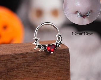 Rotes Herz Hoop Ohrring/Teufelchen/Daith Ohrring/Halloween Septum Ringe/Septum Clicker/Knorpel Hoop/Gothic Schmuck/16g
