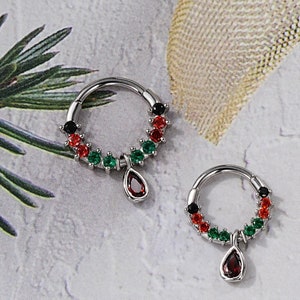 16G Christmas Septum Ring/Cartilage Earrings/Helix Piercing/Daith Piercing/Hinged Clicker/Septum Clicker/Conch/Dangle Stone Jewelry