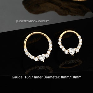 14K Solid Gold Marquise Septum Ring/16G Septum Ring/Cartilage Hoop/Heart CZ Earring/Tragus Jewelry/Septum Clicker/Helix Hoop/Conch Piercing