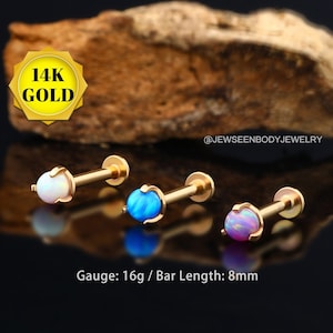 14K Gold Flat Back Stud,Top Push in Threadless Earring,Cartilage Stud,Opal Nose Studs,Labret,Lip Piercing Jewelry,Mother's Day Gift