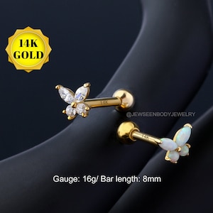 14K Gold Schmetterling Knorpel Ohrstecker/Tragus Ohrstecker/Helix Ohrstecker/Opal CZ Ohrstecker/Ohrstecker/minimalistische Ohrringe/Geschenke für Mama