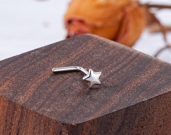 Silver Star Nose Rings/925 Sterling Silver Nose Studs/L-Shaped Nostrial Rings/Nose Piercings/Nose Jewelry/Nose Screws for Women Men