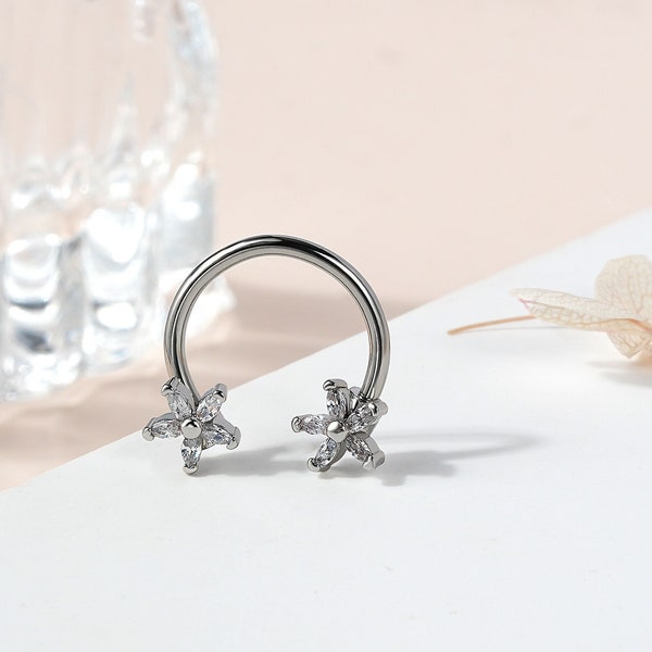 16G Flower Hoop/Septum Ring/Nose Ring/Helix Jewelry/Daith Earring/Cartilage Earring/Minimalist Earrings/Monther's day/Horseshoe Ring