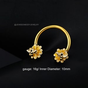 16G Septum Ring/Bee Flower Septum Piercing Jewelry/Cartilage Earring/Floral Daith Earring/Helix Earring/Tragus Conch Earring/Valentines Day