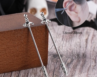 Barra industrial con forma de espada de 14 g/anillo industrial/aretes industriales roscados/perforación industrial/barra industrial/joyería industrial/38 mm