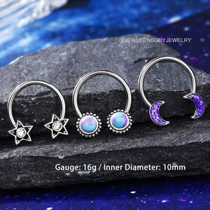 3 peças anéis de septo/aro de cartilagem/joia de septo lua/aro de septo estrela/joias daith/aro hélice/brinco tragus para mulheres