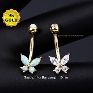 9K Solid Gold Belly Rings/Belly Button Ring/14G Curved Barbell/Navel Ring/CZ Navel Piercing/Opal Belly Barbell/Valentines Gifts for her