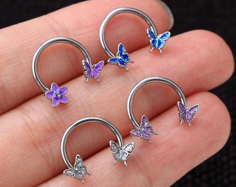 16G Butterfly Septum Ring/Horseshoe Earring/Nose Ring Hoop/Helix Daith Earring/Tragus Earring/Cartilage Hoop/Valentines gifts for her