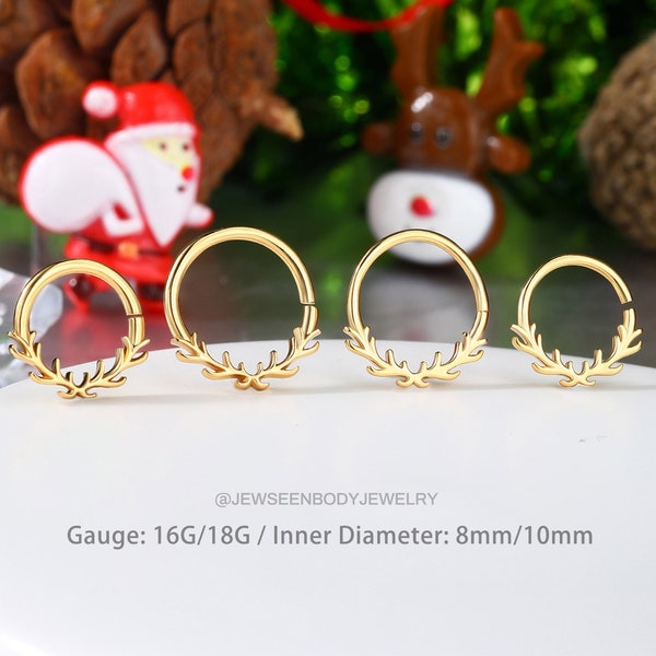 Christams Nasenringe Hoop / 16G 18g Knorpel Hoop / Deer Daith Schmuck / Gold Helix Hoop / Tragus Ohrring / Conch Piercing für Frauen