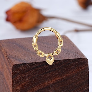 Anel de septo com trava de coração 16G/brinco de cartilagem/brinco de hélice/piercing Daith/brinco de argola/argola de clicker/argola de concha/argola de nariz/joias de concha