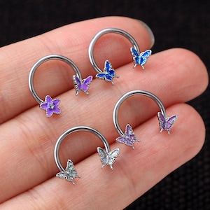 Anillo de tabique de mariposa de 16G/Pendiente de herradura/Aro de anillo de nariz/Pendiente de hélice Daith/Pendiente de tragus/Aro de cartílago/Regalos de San Valentín para ella