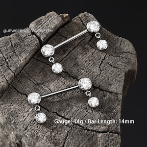 G23 Implant Grade Titanium Nipple Rings/ 14G Nipple Barbell/ Internally Threaded Nipple Jewelry/ Dangle CZ Nipple Bar for Women Men