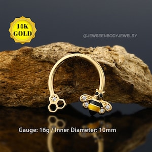14K Gold Septum Ring,Bee Septum Piercing,Cartilage,Daith Earring,Nose Ring Hoop,Helix Earring,Daith Hoop,Tragus Piercing,Mother's Day Gift