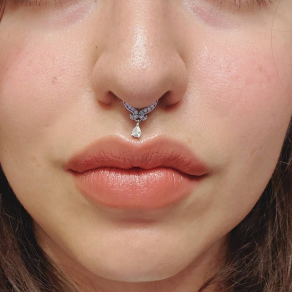 Septum Ring/16G Nose Ring Hoop/Septum Clicker/Teardrop CZ Tragus Helix Earring/Nose Piercing/Nose Jewelry/Valentines Gifts for her