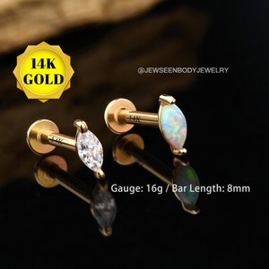 16G 14K Gold Tiny Push Pin Labret Stud,Titanium Flat Back Cartilage Earrings,Conch,Tragus,Helix Stud,Larbret,Lip Piercing Jewelry