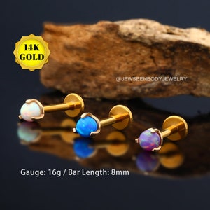 14K Gold Cartilage Stud, Threadless Push in Labret Stud, Flat Back Stud Earrings, Tiny Earring, G23 Titanium Tragus, Helix, Conch Earring