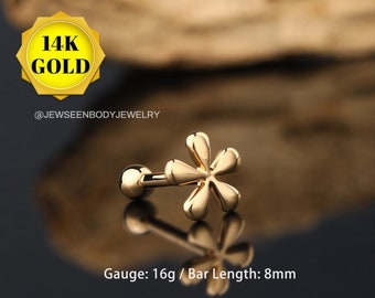 14K Solid Gold Blume Ohrstecker/Knorpelohrring/Daith Conch Piercing Schmuck/16g Helix Tragus Ohrring/Minilaist Ohrring/Geschenk für Sie