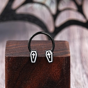 16g Coffin Septum Jewelry/Nose Horseshoe/Septum ring/Gothic Nose Ring/Cartilage ring/Dark Jewelry/Gift for Her/Halloween Jewelry