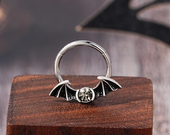 16g bat Hoop Earrings/Cartilage Hoop/Septum Clicker/ Daith Hoop/Piercing Jewelry/Gothic Jewelry/Halloween Nose hoop/Halloween Septum Ring