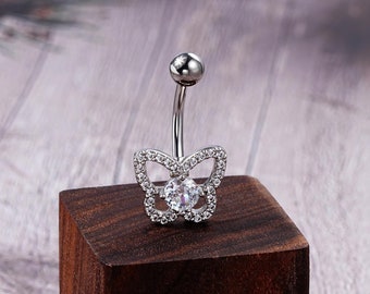 Butterfly Belly Button Ring: 14G Stainless Steel Navel Piercing