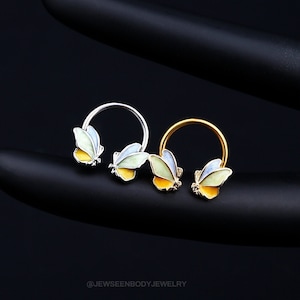 Joia piercing de septo 16g/anel de septo dourado/brinco diath de borboleta/brinco de cartilagem/brinco de argola/joia piercing de hélice/concha tragus