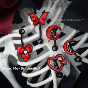 14G Reverse Belly Ring/Butterfly Belly Button Ring/Moon Belly Piercing/Top Down Navel Ring/Navel Jewelry/Belly Barbell/Halloween Jewelry