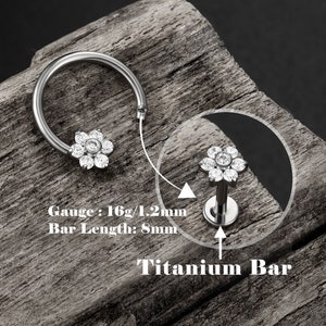 G23 Titan Septum Ring/Gewinde Ohrring/CZ Lobe Piercing/Blumen Knorpel Hoop/Knorpel Bolzen/Daith Ohrring/Helix Schmuck/Conch Piercing
