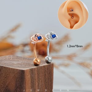 16G Planet Crystal Rook Earring/Cute Eyebrow Jewelry/Cartilage Piercing/Moon Rook Piercing/Flower Rook/Piercing/Rook Barbell/eyebrow ring