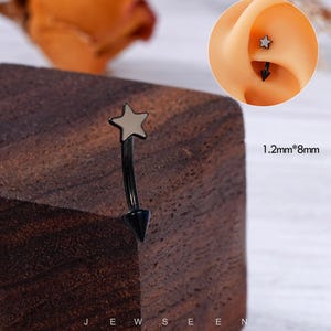 16G Titan Schwarz Stern Turm Ohrring/Curved Barbell/Augenbrauen Ring/Daith Ohrring/Stern Schnecke Knorpel Ohrring/Turm Piercing Schmuck/Geschenke