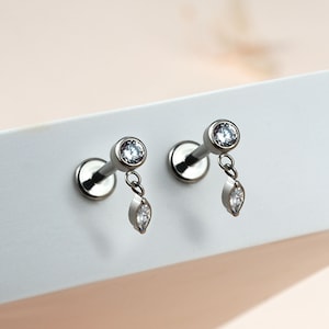 16G Titanium Nose stud/Internally Threaded Dangle Stud/Flat Back Earrings/Cartilage Stud/Helix Jewelry/ Conch stud/Lip Jewelry/Tragus Stud