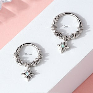 16g Star Septum ring/Dangle opal Septum Jewelry/Daith Hoop/Cartilage Hoop/Conch Jewelry/Tragus Earring/Nose Piercing for Women